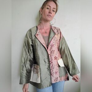 Hand Crafted Sage and Blush Grandmacore boho Blouse/ Jacket
